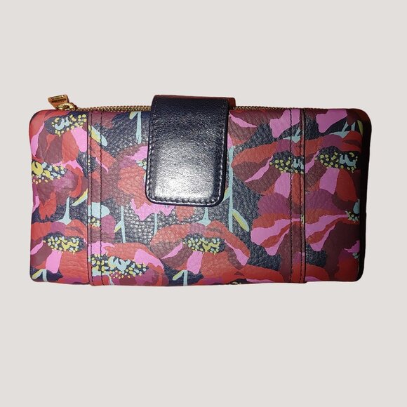Fossil Leather Floral Trifold Wallet With Card Slots Zipper Compartment - Picture 3 of 9